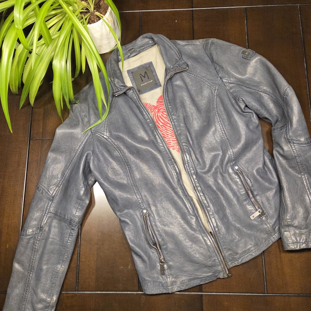 Mauritius NAVY-GREY Leather Jacket